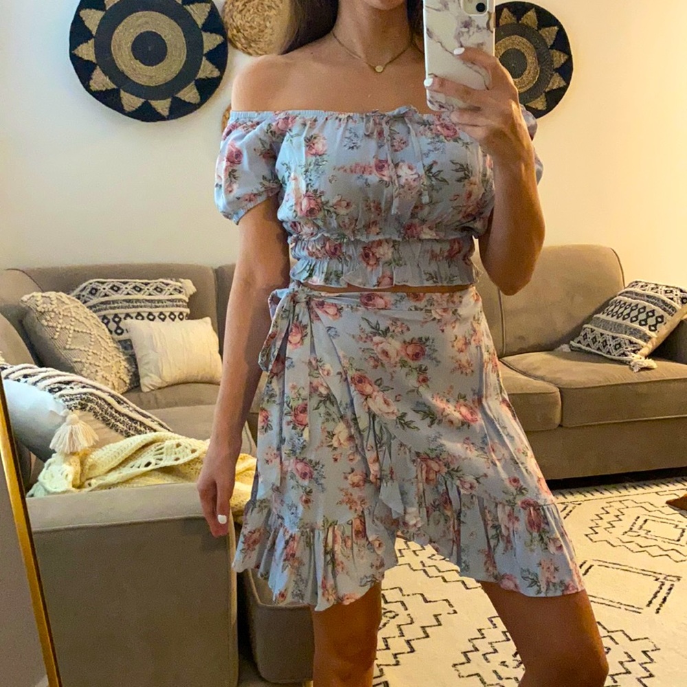 I Feel Pretty Floral Top And Wrap Skirt Set
